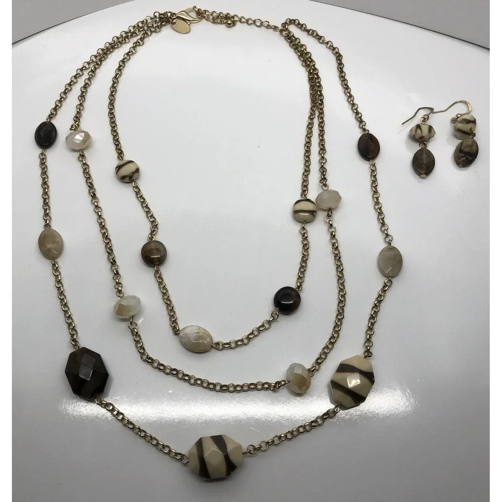 Matching Necklace Dangle‎ Earrings Gold Tone 18-24
